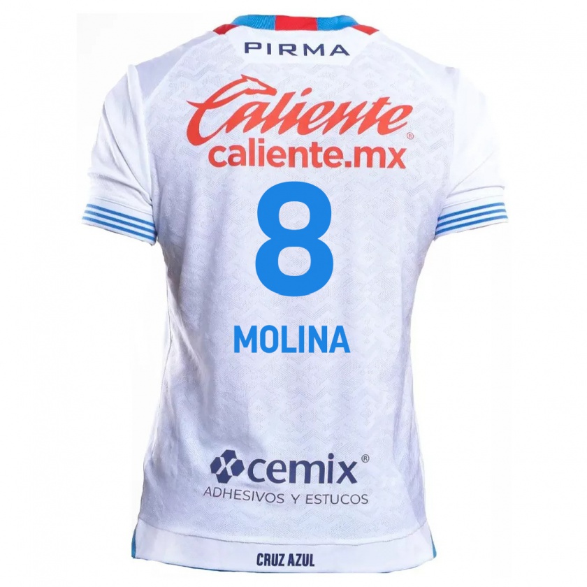 Kandiny Niño Camiseta Dalia Molina #8 Blanco Azul 2ª Equipación 2024/25 La Camisa