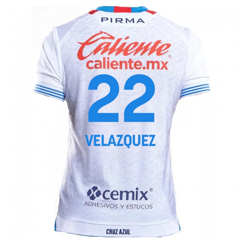 Kandiny Niño Camiseta Hireri Velazquez #22 Blanco Azul 2ª Equipación 2024/25 La Camisa