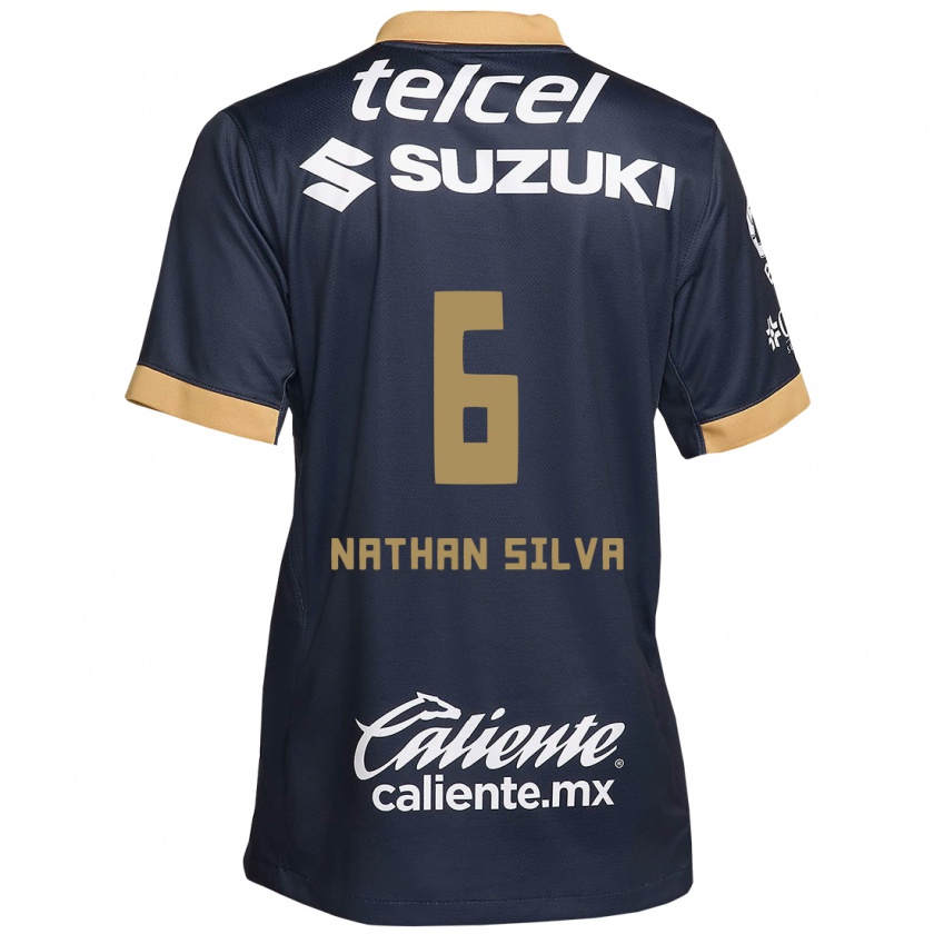 Kandiny Niño Camiseta Nathan Silva #6 Obsidiana Dorada Blanca 2ª Equipación 2024/25 La Camisa