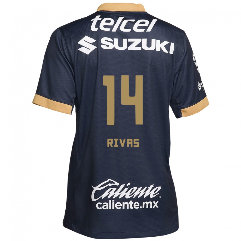 Kandiny Kinderen Jesús Rivas #14 Obsidiaan Goud Wit Uitshirt Uittenue 2024/25 T-Shirt