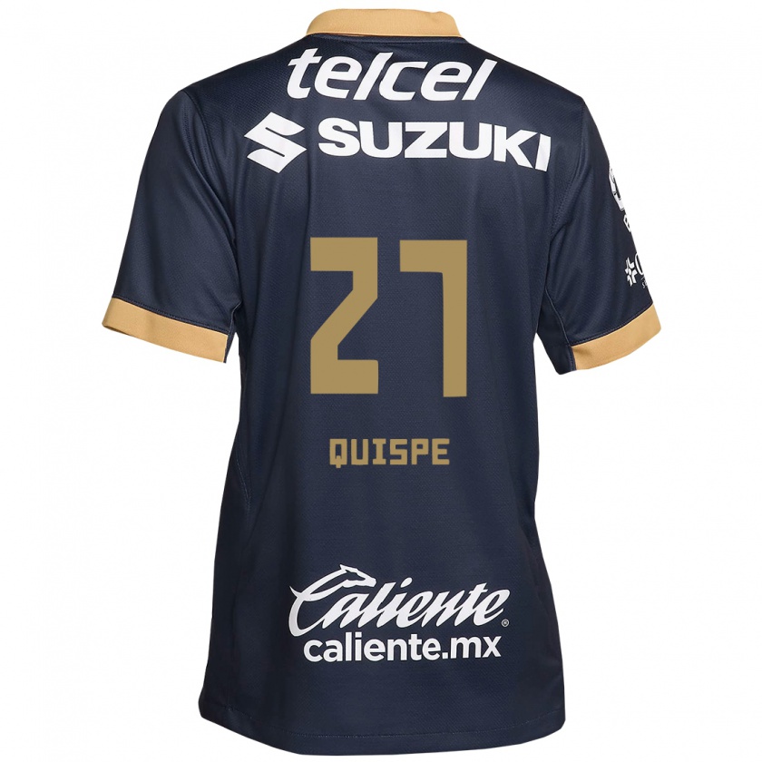 Kandiny Kinderen Piero Quispe #27 Obsidiaan Goud Wit Uitshirt Uittenue 2024/25 T-Shirt