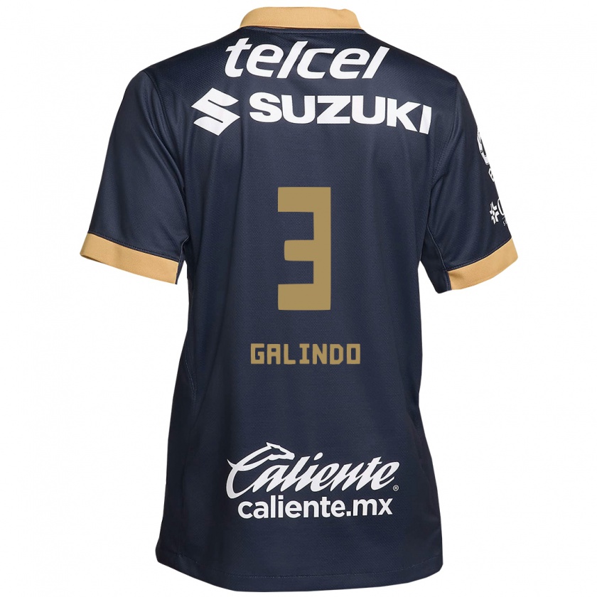 Kandiny Kinderen Ricardo Galindo #3 Obsidiaan Goud Wit Uitshirt Uittenue 2024/25 T-Shirt België