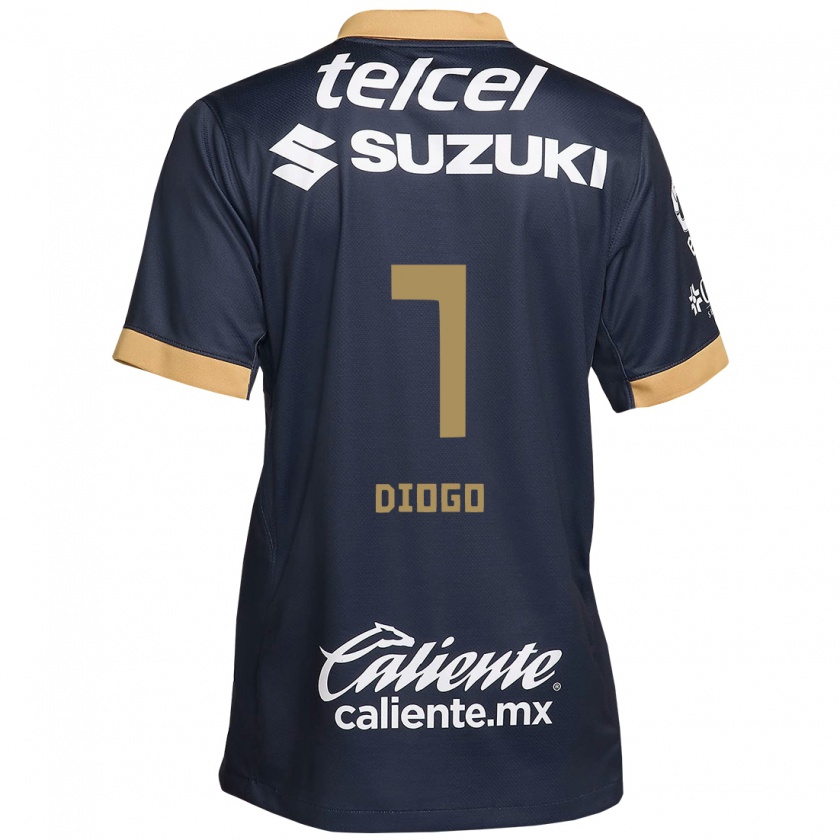 Kandiny Kinderen Diogo #7 Obsidiaan Goud Wit Uitshirt Uittenue 2024/25 T-Shirt