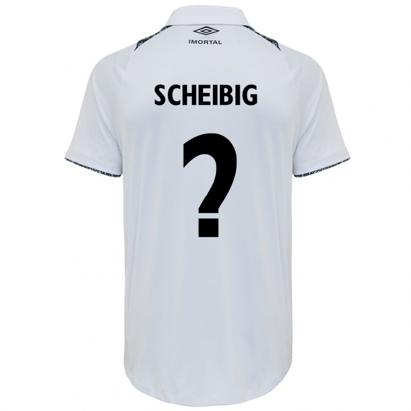 Kandiny Bambino Maglia Felipe Scheibig #0 Bianco Blu Kit Gara Away 2024/25 Maglietta