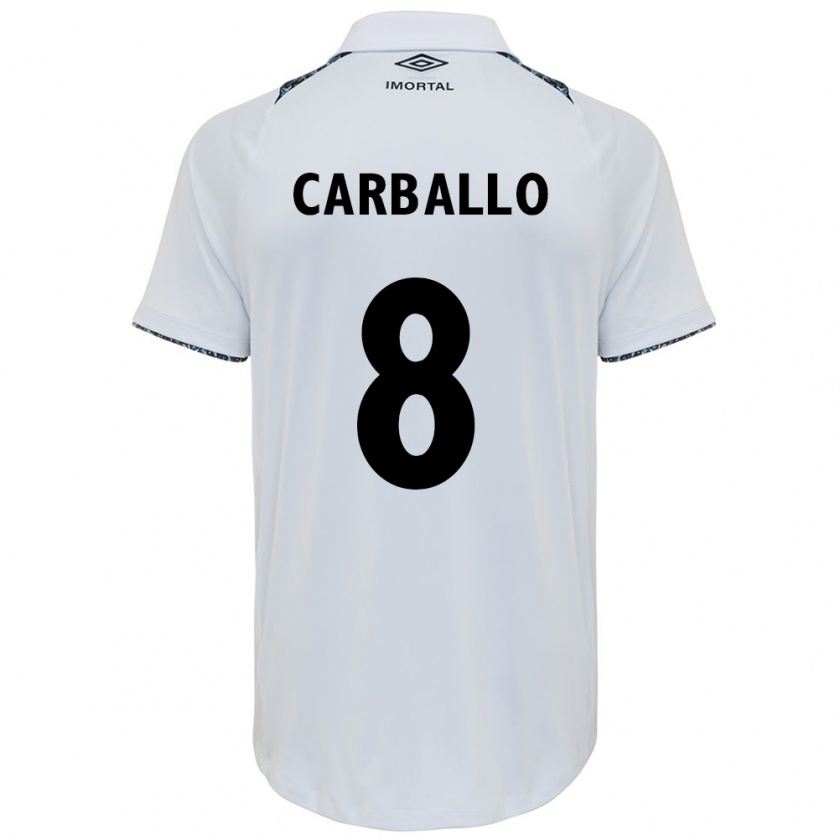 Kandiny Bambino Maglia Felipe Carballo #8 Bianco Blu Kit Gara Away 2024/25 Maglietta