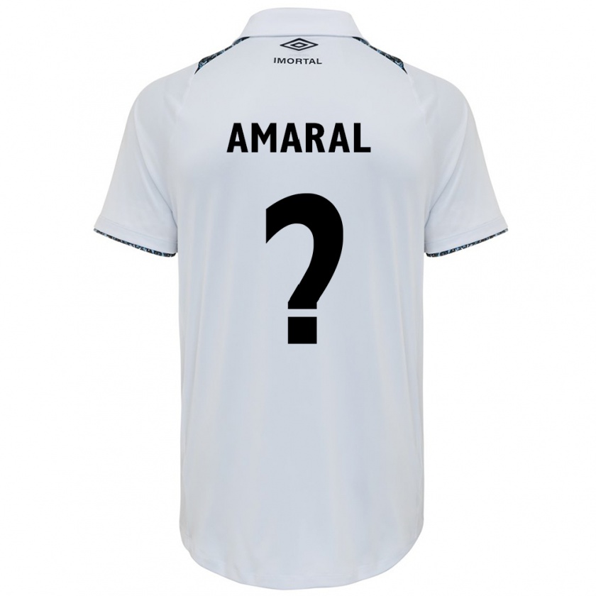 Kandiny Bambino Maglia Lucas Amaral #0 Bianco Blu Kit Gara Away 2024/25 Maglietta