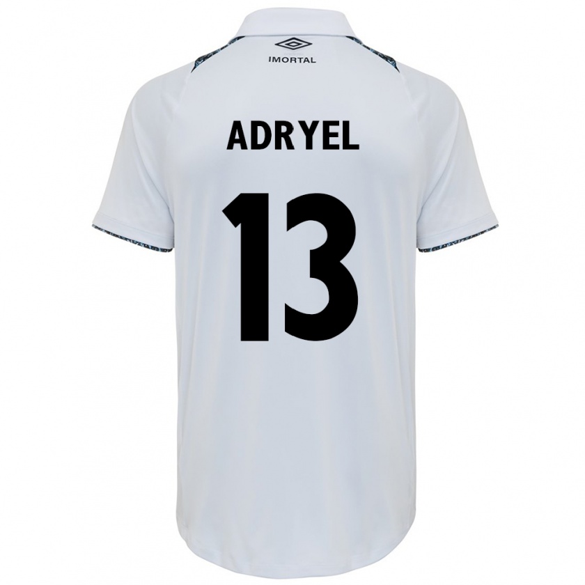 Kandiny Bambino Maglia Adryel #13 Bianco Blu Kit Gara Away 2024/25 Maglietta