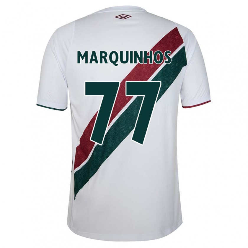 Kandiny Bambino Maglia Marquinhos #77 Bianco Verde Marrone Kit Gara Away 2024/25 Maglietta