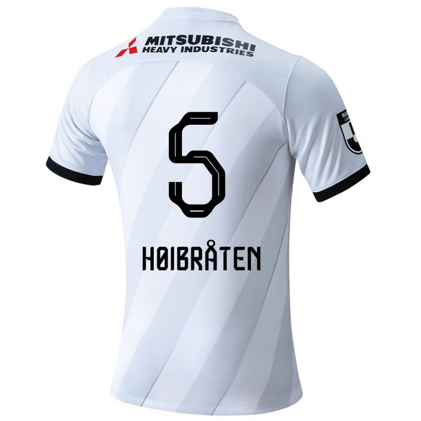 Kandiny Niño Camiseta Marius Høibråten #5 Gris Blanco 2ª Equipación 2024/25 La Camisa