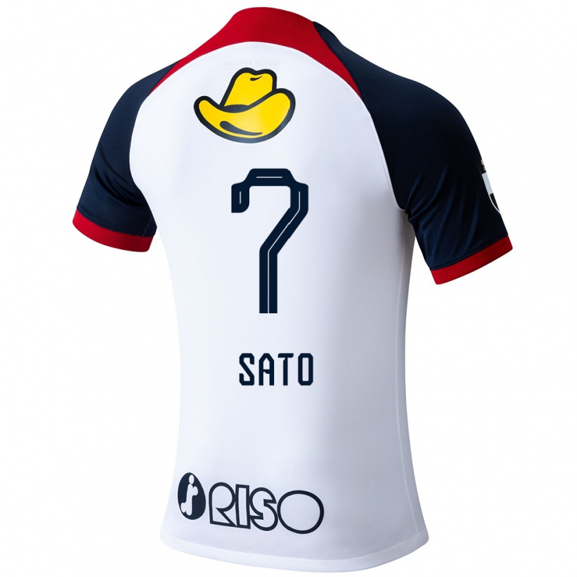 Kandiny Bambino Maglia Mihiro Sato #7 Bianco Blu Rosso Kit Gara Away 2024/25 Maglietta