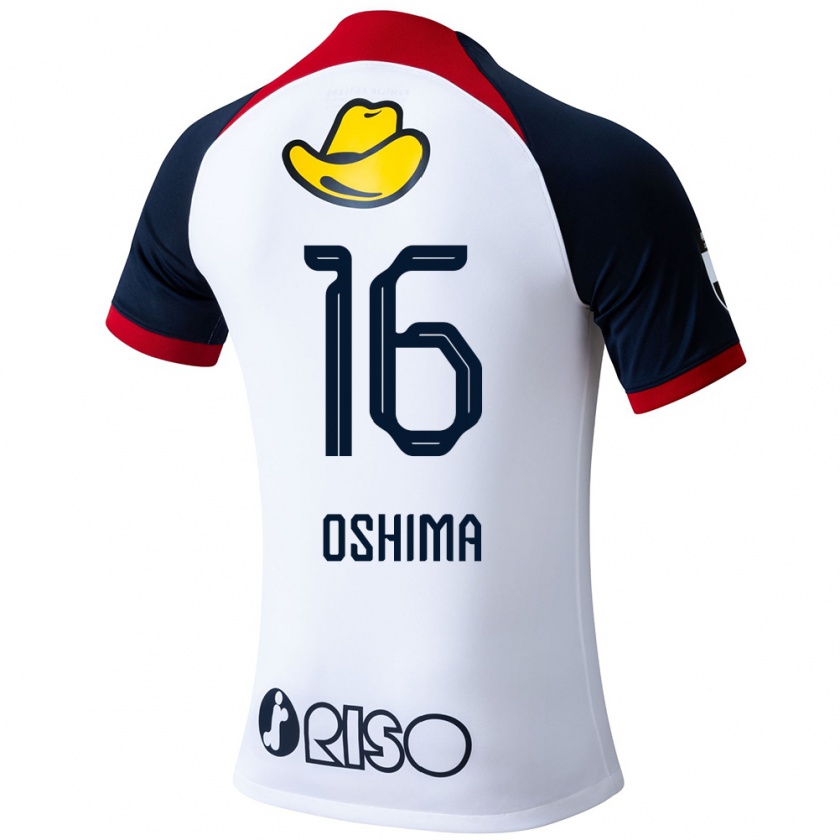 Kandiny Kinderen Ryua Oshima #16 Wit Blauw Rood Uitshirt Uittenue 2024/25 T-Shirt