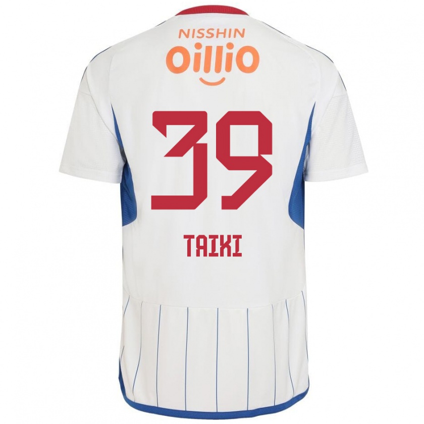 Kandiny Bambino Maglia Taiki Watanabe #39 Bianco Blu Rosso Kit Gara Away 2024/25 Maglietta