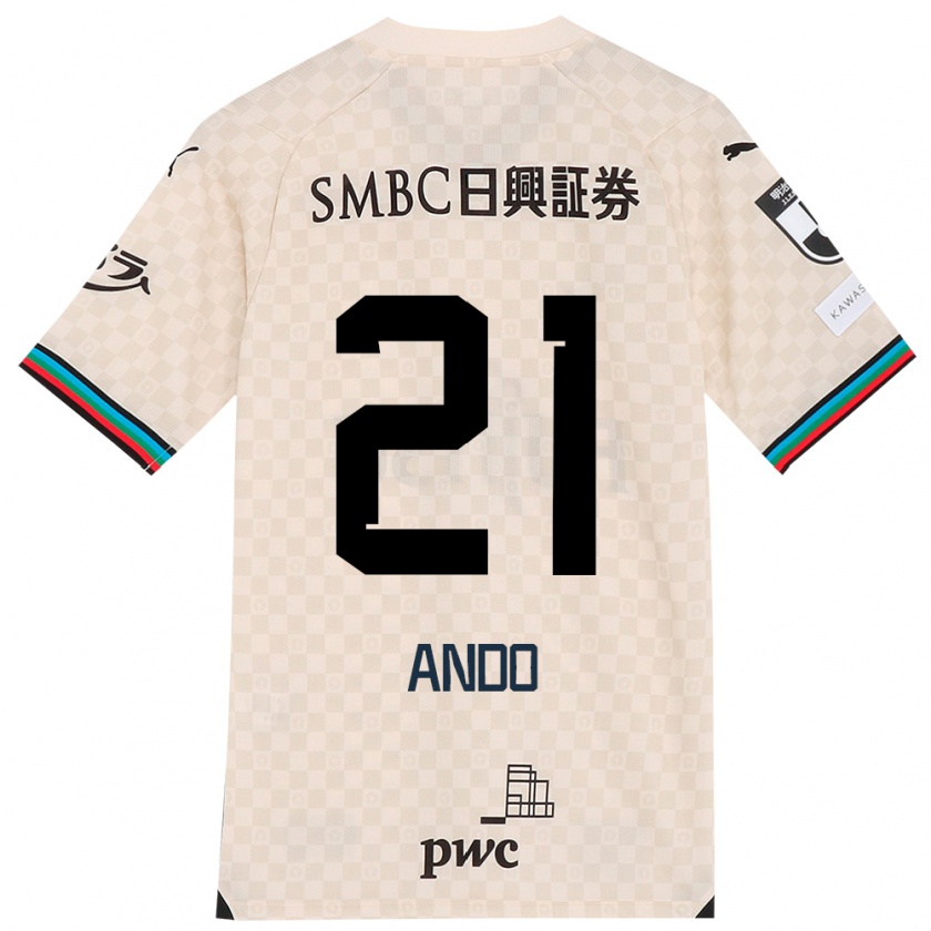 Kandiny Kinderen Shunsuke Ando #21 Wit Grijs Uitshirt Uittenue 2024/25 T-Shirt