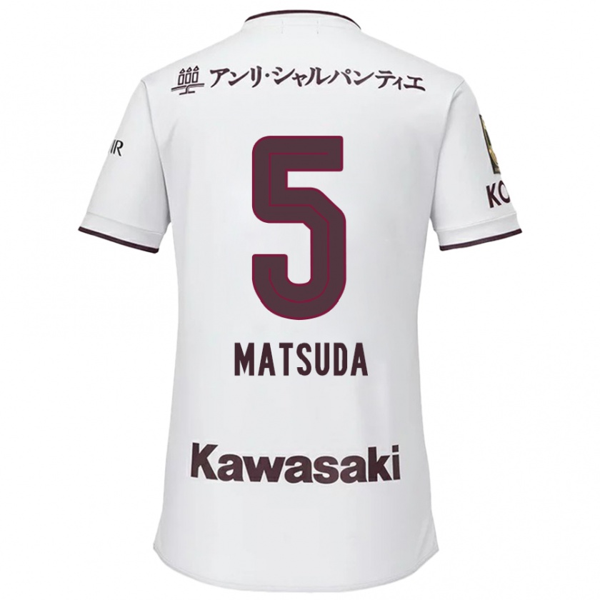 Kandiny Bambino Maglia Shido Matsuda #5 Bianco Rosso Kit Gara Away 2024/25 Maglietta