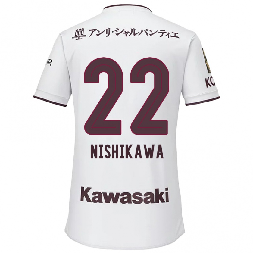 Kandiny Bambino Maglia Aiku Nishikawa #22 Bianco Rosso Kit Gara Away 2024/25 Maglietta