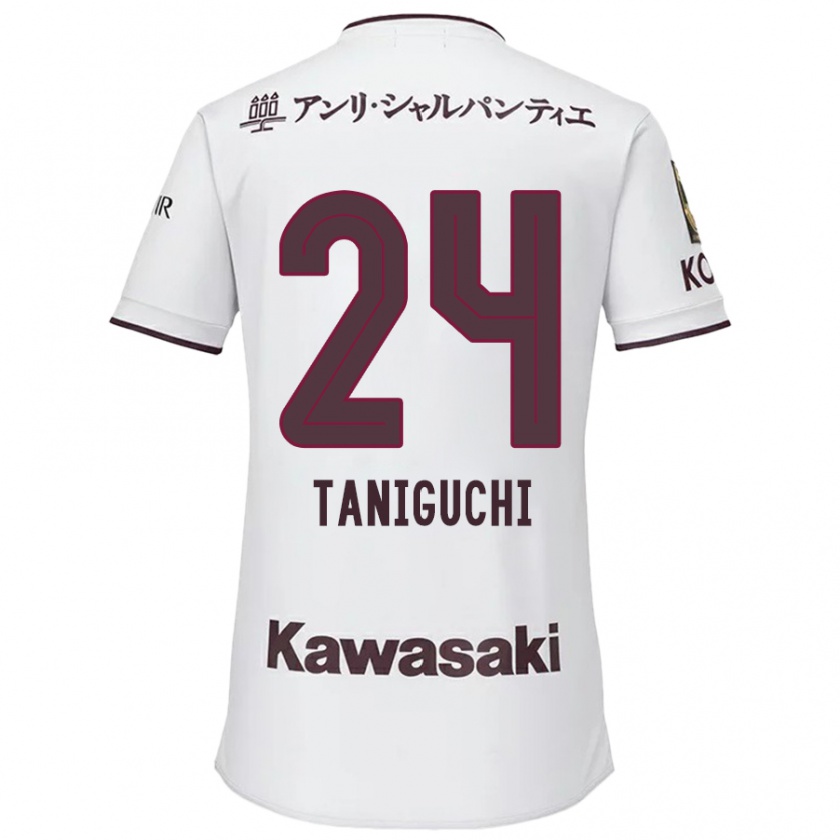 Kandiny Bambino Maglia Hiroto Taniguchi #24 Bianco Rosso Kit Gara Away 2024/25 Maglietta