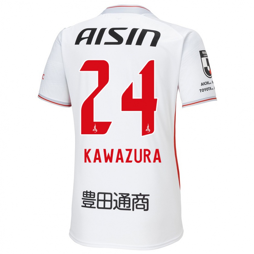 Kandiny Niño Camiseta Akinari Kawazura #24 Blanco Amarillo Rojo 2ª Equipación 2024/25 La Camisa