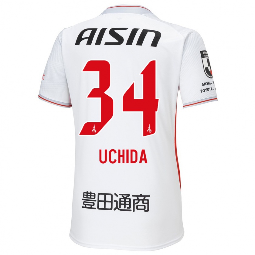 Kandiny Bambino Maglia Takuya Uchida #34 Bianco Giallo Rosso Kit Gara Away 2024/25 Maglietta