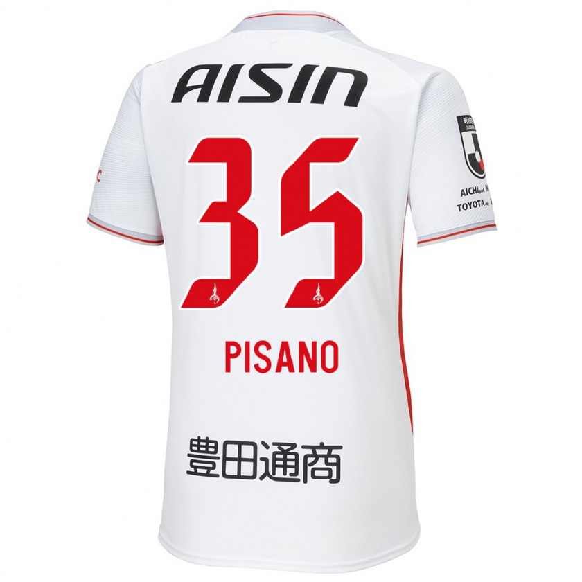 Kandiny Bambino Maglia Alexandre Pisano #35 Bianco Giallo Rosso Kit Gara Away 2024/25 Maglietta