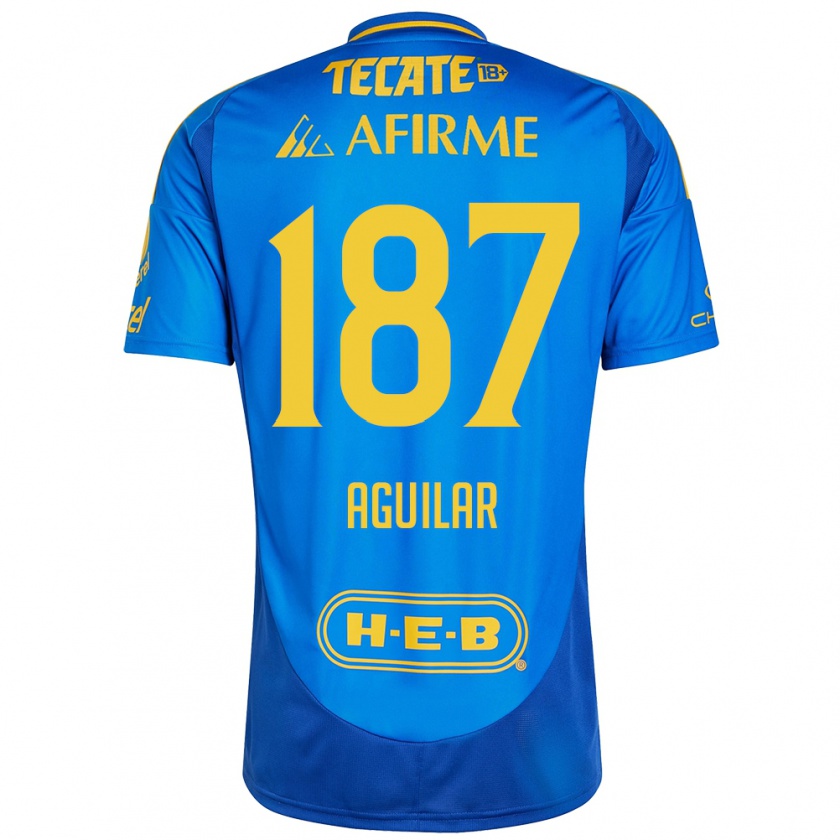 Kandiny Kinderen Manuel Aguilar #187 Blauw Geel Uitshirt Uittenue 2024/25 T-Shirt België