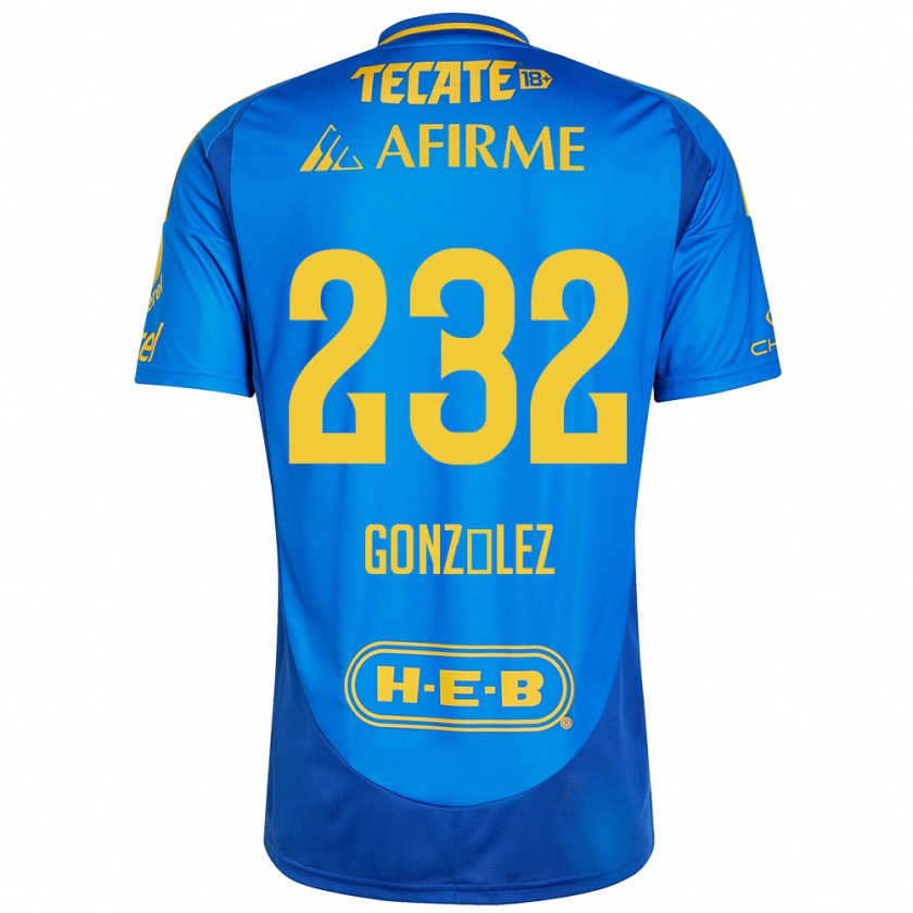 Kandiny Kinderen César González #232 Blauw Geel Uitshirt Uittenue 2024/25 T-Shirt