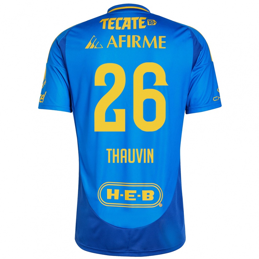 Kandiny Kinderen Florian Thauvin #26 Blauw Geel Uitshirt Uittenue 2024/25 T-Shirt België