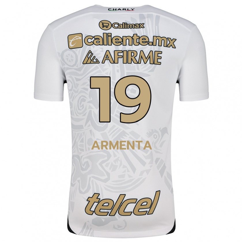 Kandiny Bambino Maglia Eduardo Armenta #19 Bianco Nero Kit Gara Away 2024/25 Maglietta