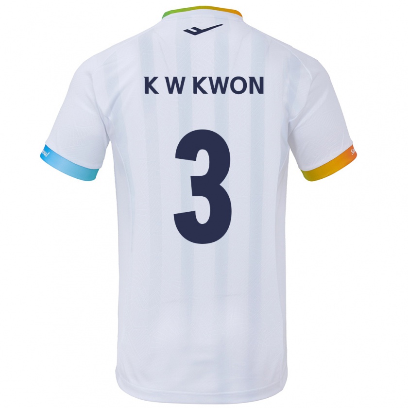 Kandiny Bambino Maglia Wan-Kyu Kwon #3 Bianco Blu Kit Gara Away 2024/25 Maglietta