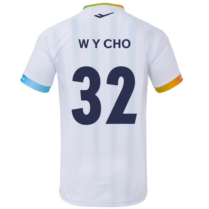 Kandiny Bambino Maglia Young-Wook Cho #32 Bianco Blu Kit Gara Away 2024/25 Maglietta