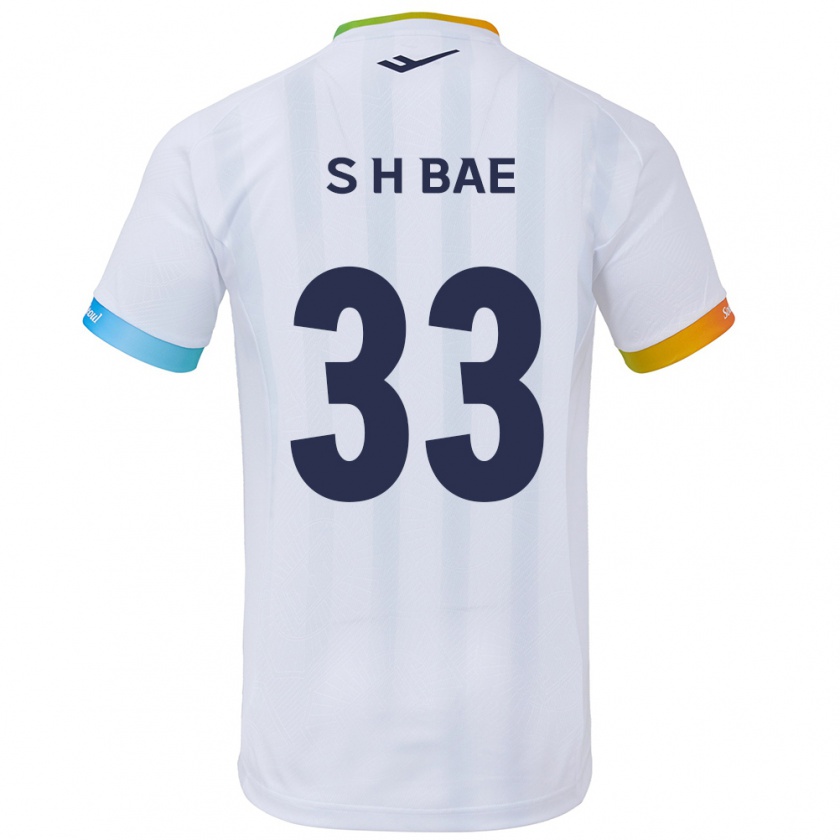 Kandiny Bambino Maglia Hyun-Seo Bae #33 Bianco Blu Kit Gara Away 2024/25 Maglietta