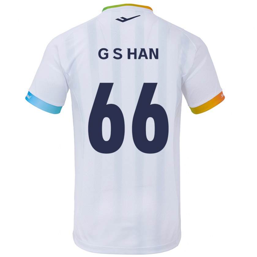 Kandiny Bambino Maglia Seung-Gyu Han #66 Bianco Blu Kit Gara Away 2024/25 Maglietta