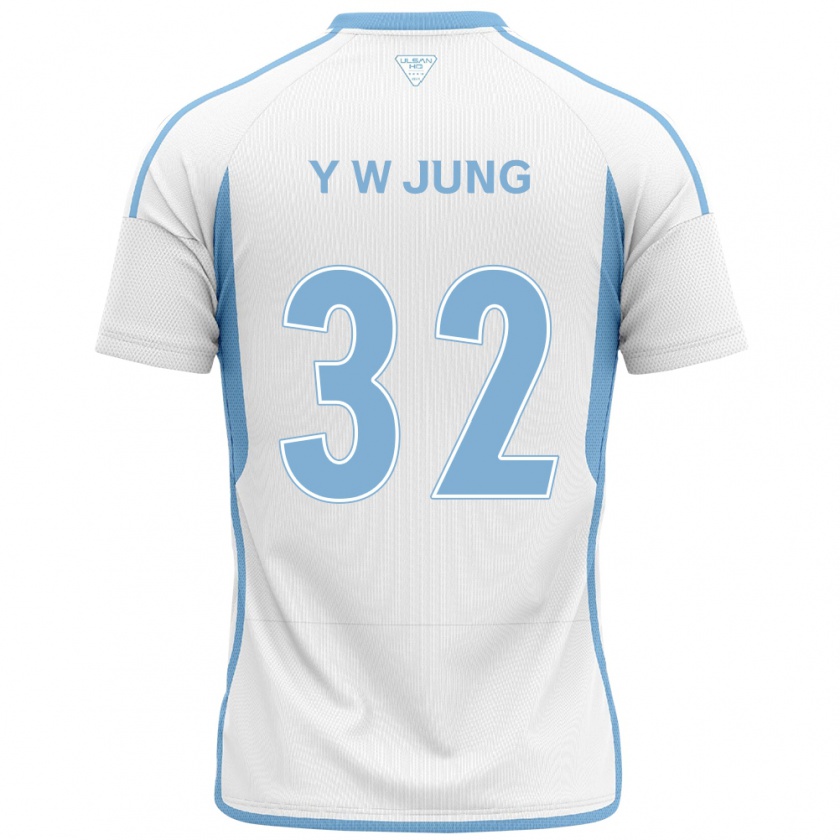 Kandiny Bambino Maglia Woo-Young Jung #32 Bianco Blu Kit Gara Away 2024/25 Maglietta