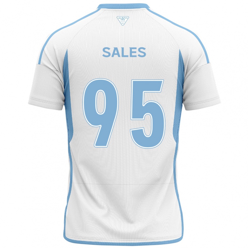 Kandiny Bambino Maglia Matheus Sales #95 Bianco Blu Kit Gara Away 2024/25 Maglietta