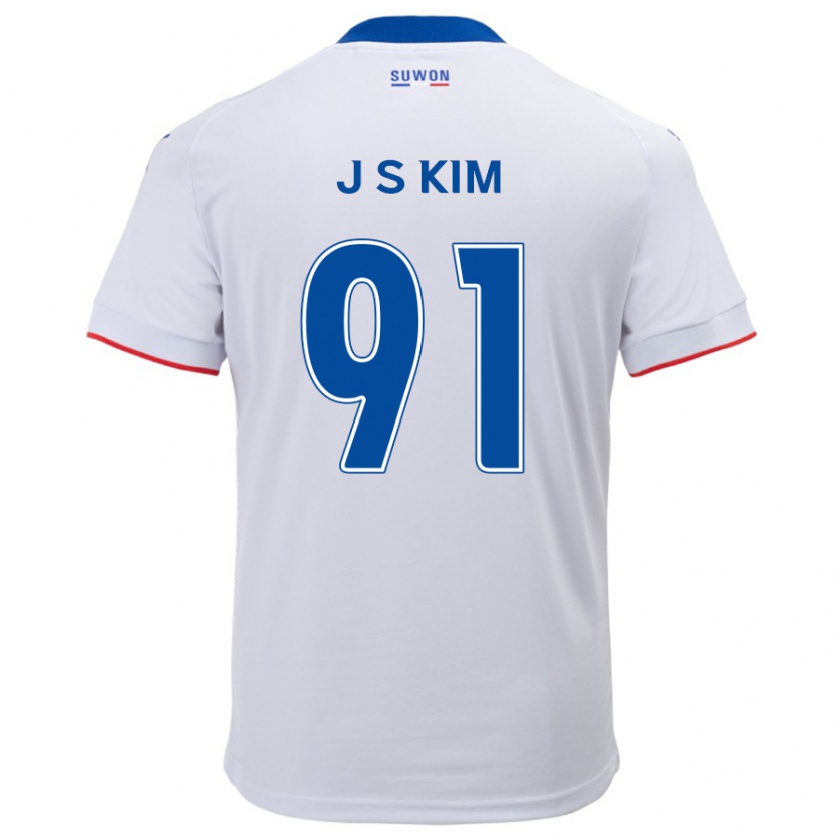 Kandiny Niño Camiseta Seong-Ju Kim #91 Blanco Azul 2ª Equipación 2024/25 La Camisa