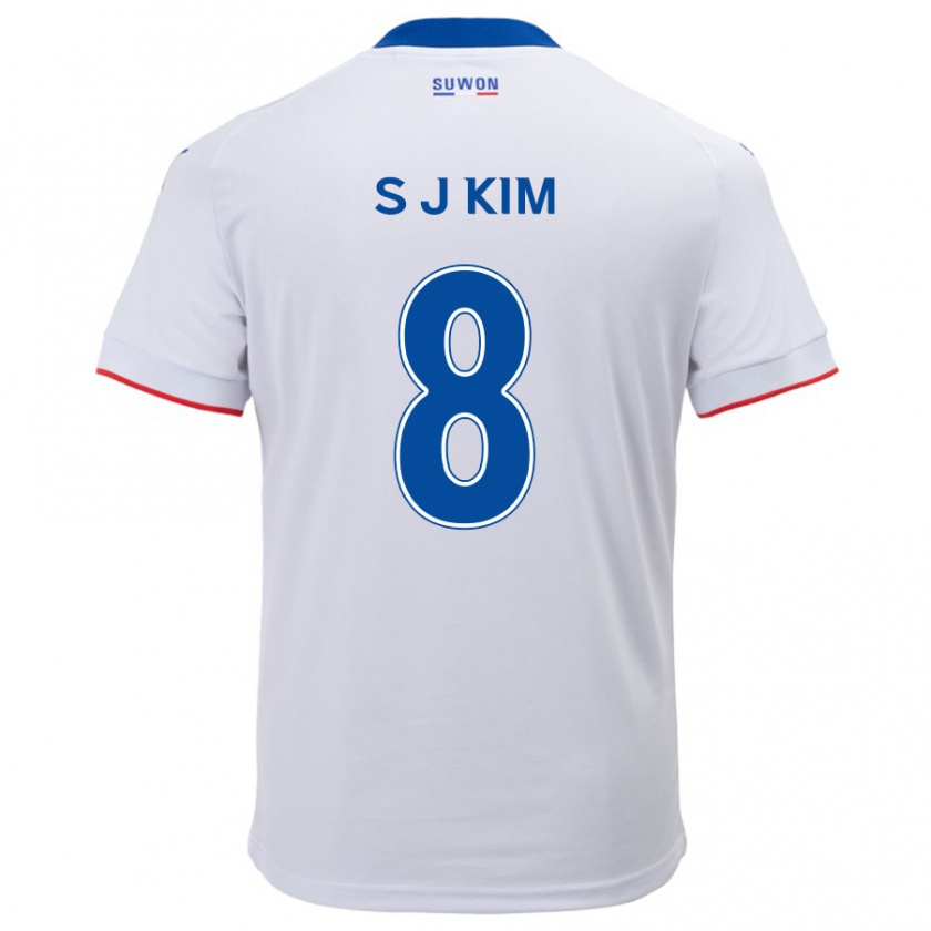 Kandiny Kinderen Ji-Sung Kim #8 Wit Blauw Uitshirt Uittenue 2024/25 T-Shirt België