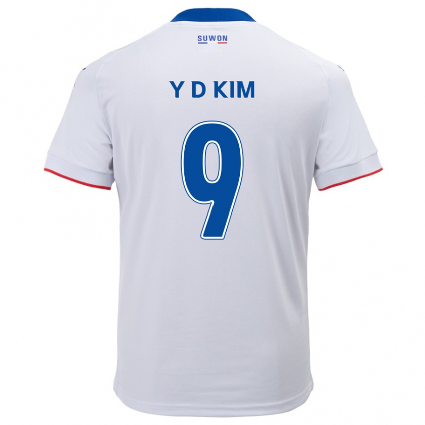 Kandiny Bambino Maglia Dong-Yeon Kim #9 Bianco Blu Kit Gara Away 2024/25 Maglietta