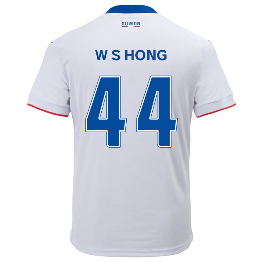 Kandiny Niño Camiseta Sang-Won Hong #44 Blanco Azul 2ª Equipación 2024/25 La Camisa