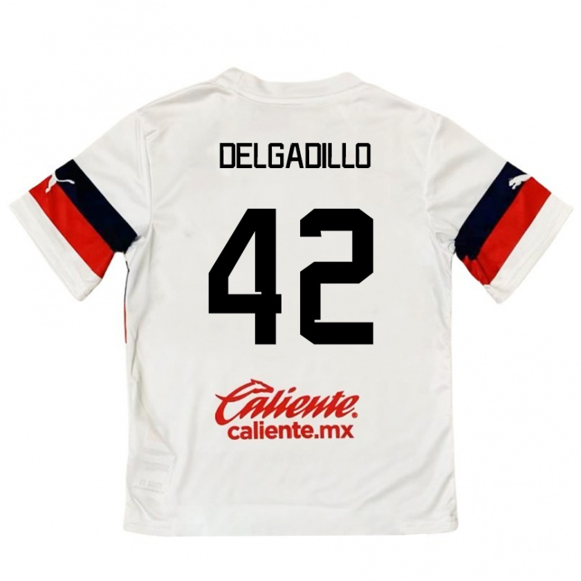 Kandiny Kinderen Diego Delgadillo #42 Wit Rood Uitshirt Uittenue 2024/25 T-Shirt