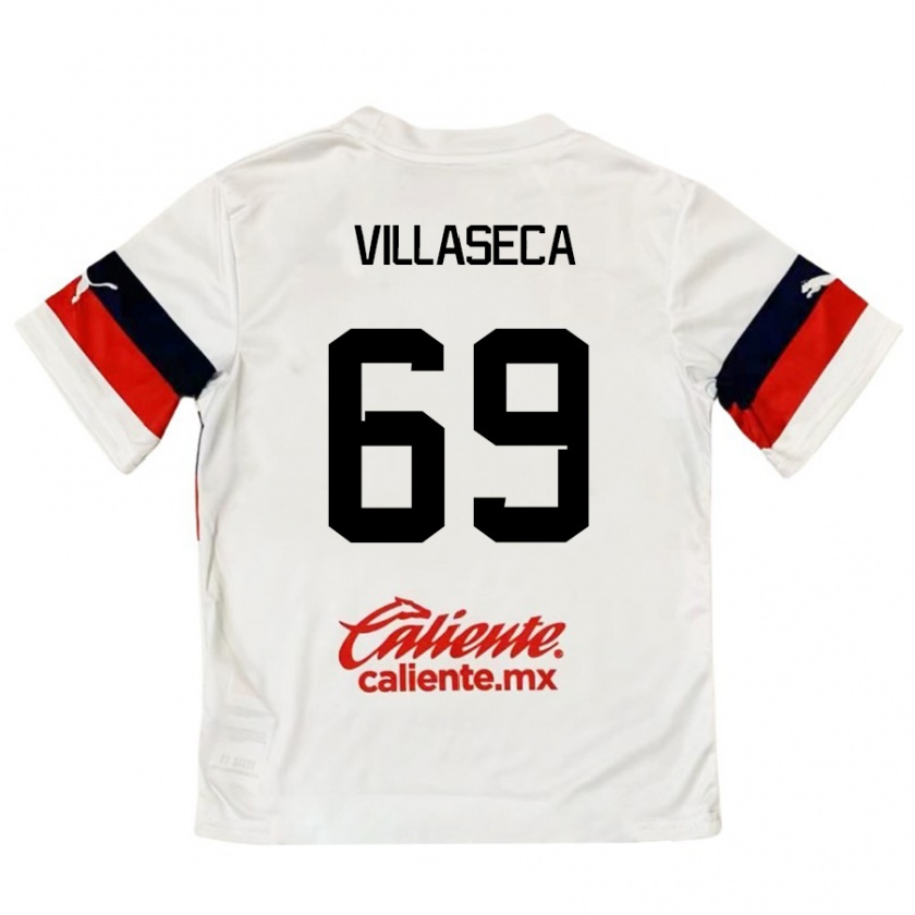 Kandiny Bambino Maglia Daniel Villaseca #69 Bianco Rosso Kit Gara Away 2024/25 Maglietta