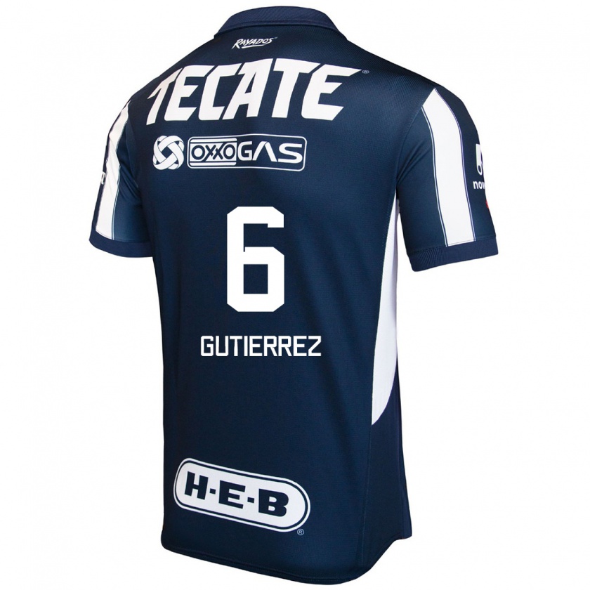 Kandiny Hombre Camiseta Édson Gutiérrez #6 Azul Rojo Blanco 1ª Equipación 2024/25 La Camisa México