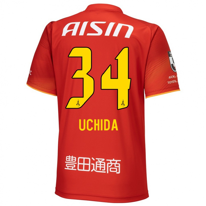 Kandiny Heren Takuya Uchida #34 Rood Wit Geel Thuisshirt Thuistenue 2024/25 T-Shirt