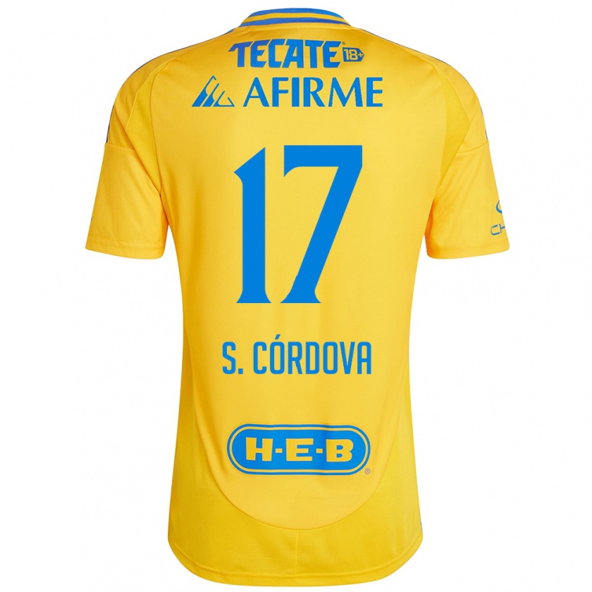 Kandiny Hombre Camiseta Sebastián Córdova #17 Oro Amarillo 1ª Equipación 2024/25 La Camisa