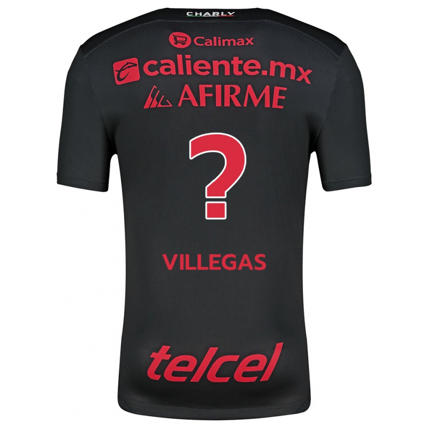 Kandiny Hombre Camiseta Óscar Villegas #0 Negro Rojo 1ª Equipación 2024/25 La Camisa