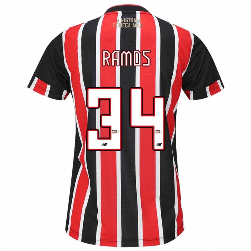 Kandiny Uomo Maglia Raí Ramos #34 Nero Rosso Bianco Kit Gara Away 2024/25 Maglietta