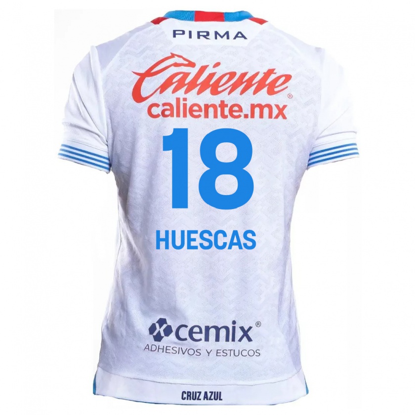 Kandiny Hombre Camiseta Rodrigo Huescas #18 Blanco Azul 2ª Equipación 2024/25 La Camisa