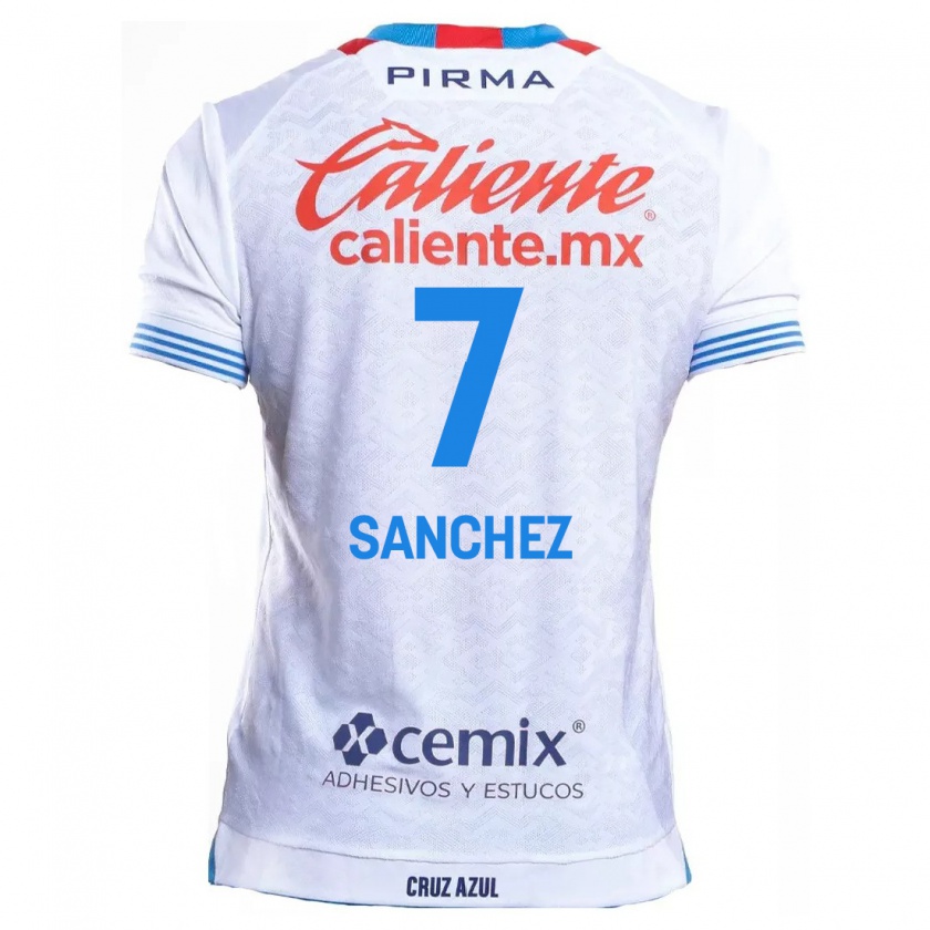 Kandiny Hombre Camiseta Andrea Sanchez #7 Blanco Azul 2ª Equipación 2024/25 La Camisa