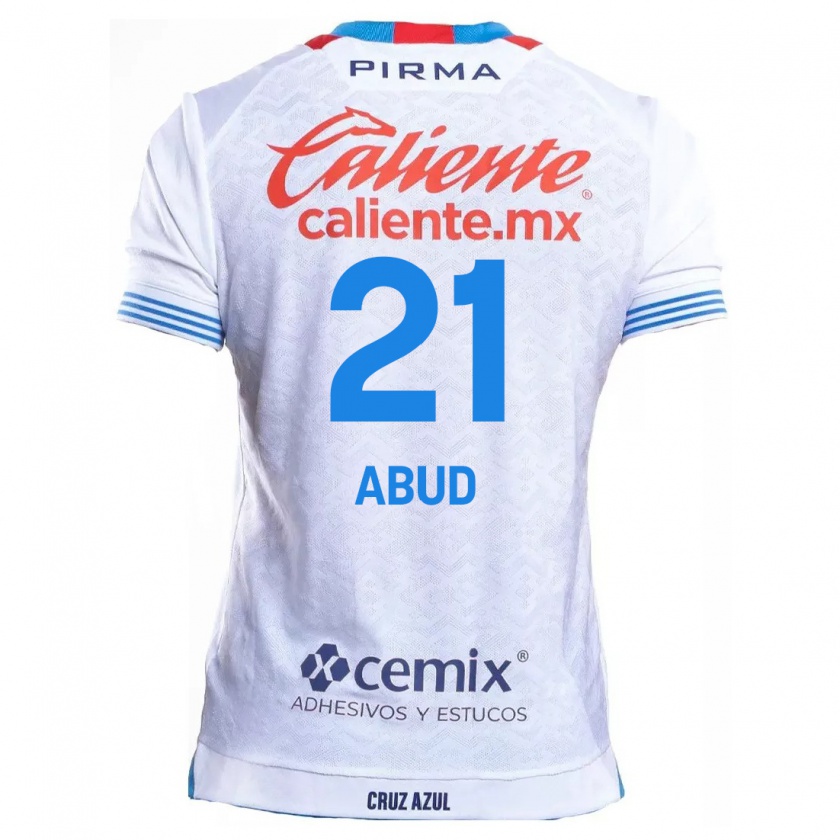 Kandiny Hombre Camiseta Karime Abud #21 Blanco Azul 2ª Equipación 2024/25 La Camisa