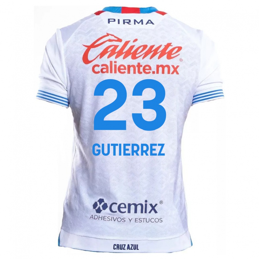 Kandiny Hombre Camiseta Ivonne Gutierrez #23 Blanco Azul 2ª Equipación 2024/25 La Camisa