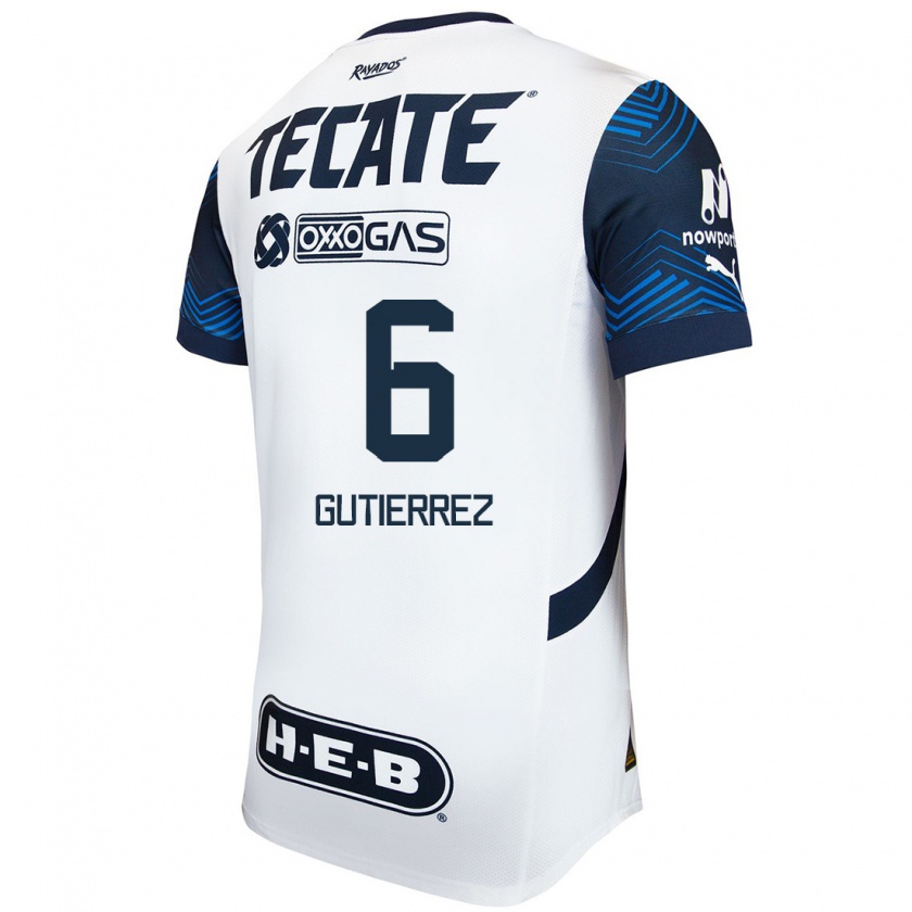 Kandiny Hombre Camiseta Édson Gutiérrez #6 Blanco Azul 2ª Equipación 2024/25 La Camisa