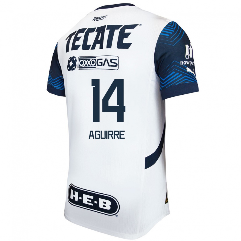 Kandiny Hombre Camiseta Érick Aguirre #14 Blanco Azul 2ª Equipación 2024/25 La Camisa